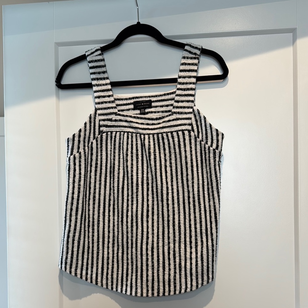 Lucky Brand Black and White Boxy Pleated Tank Top
